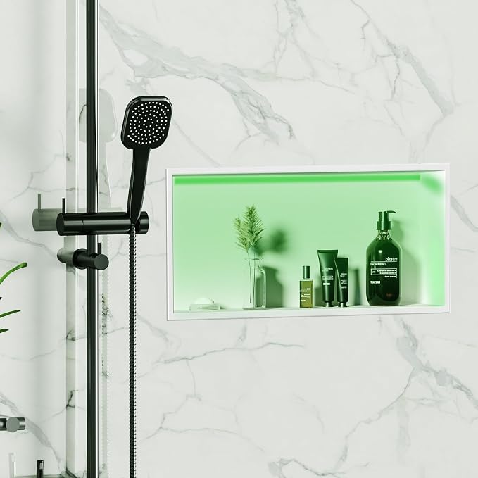 White Stainless Steel Shower Niche 24x12Inch, Dimmable RGB Led Light Wall Niche - Image 7