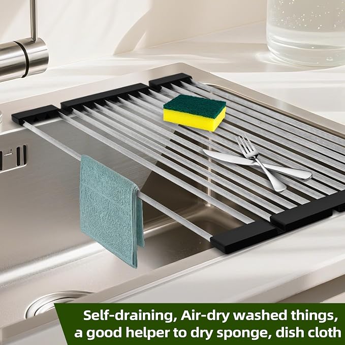 GAViA Roll Up Dish Drying Rack Over The Sink Drying Rack Stainless Steel Sink - Image 8