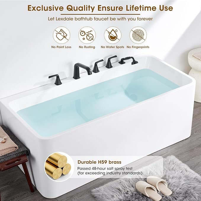 Roman Tub Faucet with Sprayer, Garden Tub Faucet with Valve, Brass 5 Hole 3 - Image 2