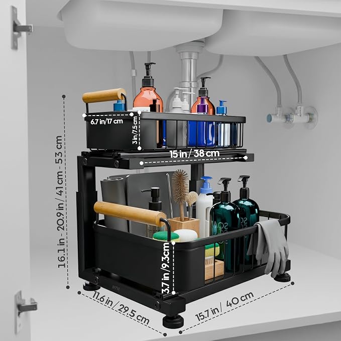Premium Heavy Duty Carbon Steel Under Sink Organizer, 2 Tier Pull Out Cabinet - Image 3