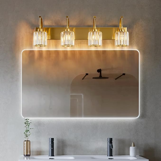 4-Light Crystal Vanity Light, Modern Gold Bathroom Wall Sconce - Image 3