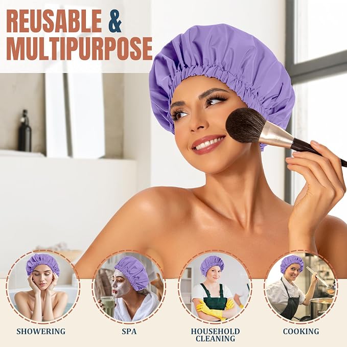 Reusable Shower Cap for Women, Stylish Large Waterproof Shower Bonnet Washable - Image 3