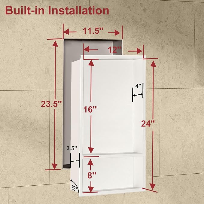 Shower Niche, 12 * 24 Stainless Steel Elegant Bathroom Niche, No Tile Needed - Image 2