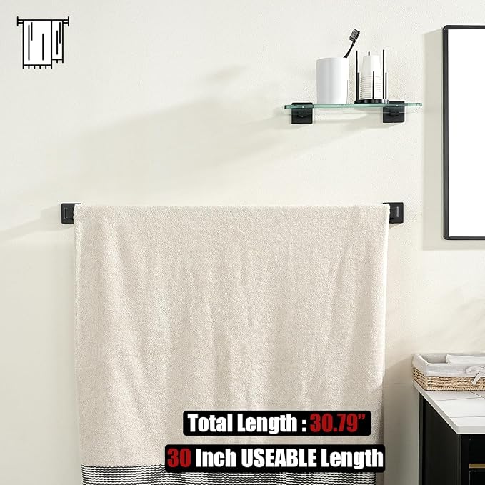 JQK Black Towel Bar, Rounded Edges 32.36 Inch Towel Rack, 304 Stainless Steel - Image 5