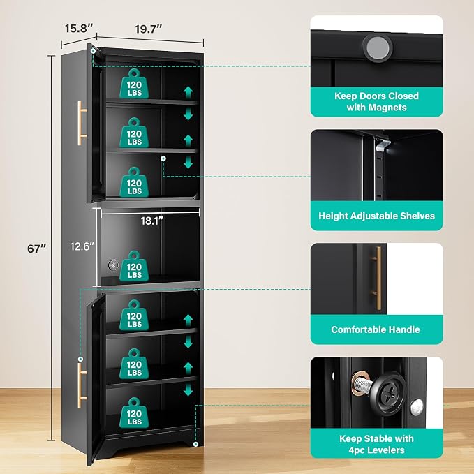 SISESOL 67" Tall Narrow Storage Cabinet - Image 3