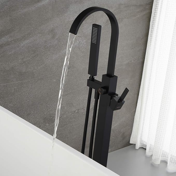 Freestanding Bathtub Faucet Tub Filler Black Floor Mount Single Handle - Image 4