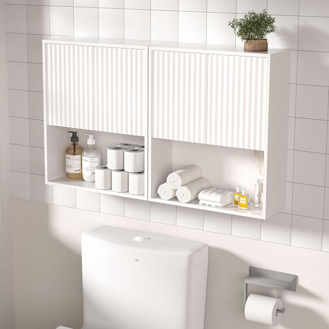 Fluted Bathroom Wall Cabinet Over The Toilet Storage, Wall Mounted Cabinet - Image 7
