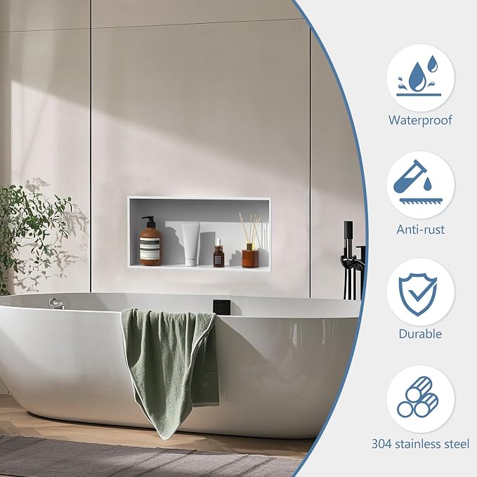 Homevacious 24" X 12" X 4" Stainless Steel Shower Niche No Tile Needed White - Image 4