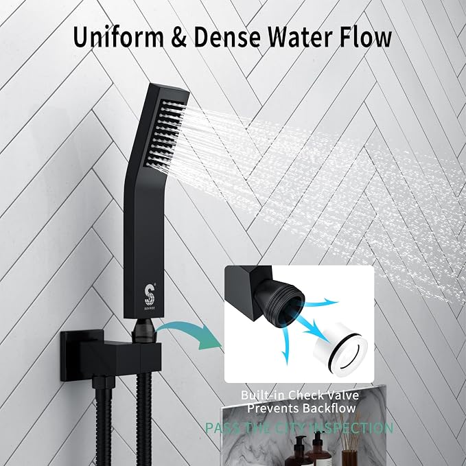 SR SUN RISE 12 Inch Ceiling Mount Matte Black Shower System Bathroom Luxury - Image 4