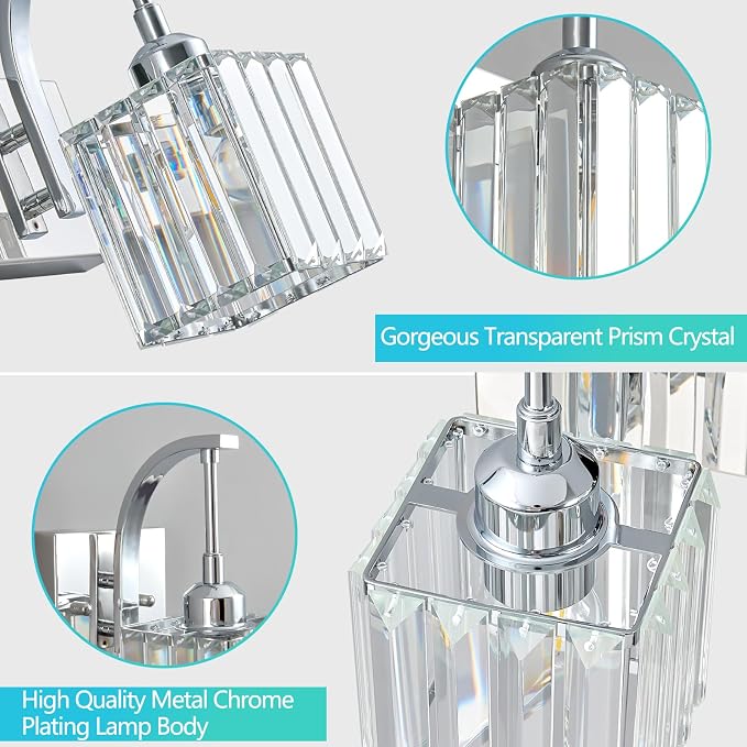 Crystal Vanity Lights 3-Light Chrome Bathroom Vanity Lights Modern Crystal - Image 5