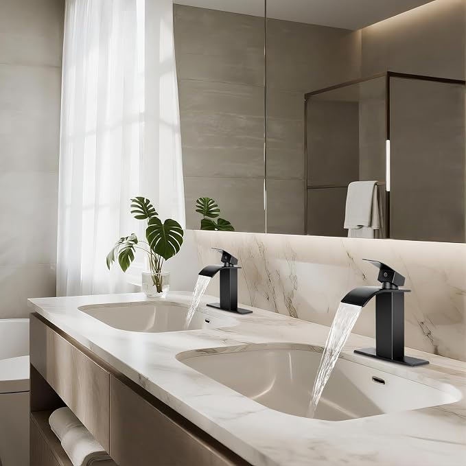 Bathroom Faucets Matte Black Waterfall Bathroom Sink Faucet Modern Single - Image 5