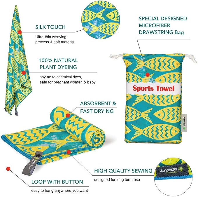 4Monster Microfiber Beach Towel Quick Dry, Super Absorbent Lightweight Travel - Image 3