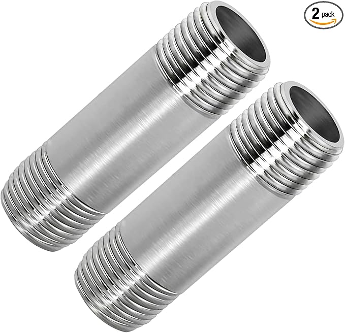 304 Stainless Steel Nipple Pipe Fitting 3/8" NPT X 3/8" NPT Male Thread Cast by Fitvell