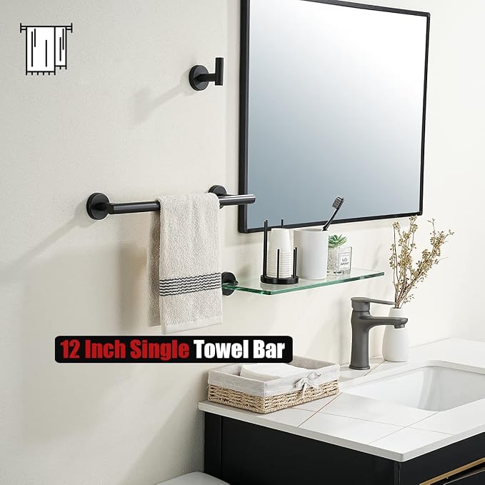 JQK Black Towel Bar, 12 Inch 304 Stainless Steel Thicken 0.8mm Hand Towel Rack - Image 5