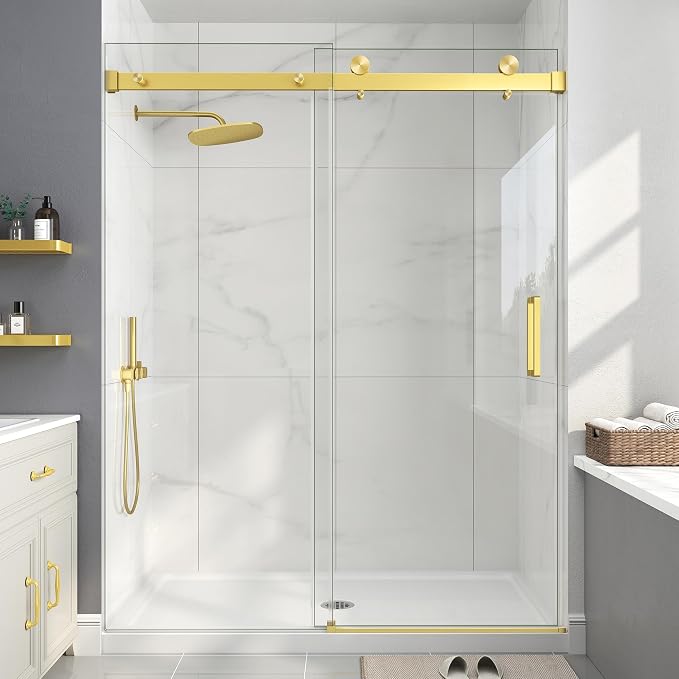 Frameless Shower Door, 49-54" W x 76" H Sliding Glass Shower Door, 1/4''(6mm by EASYWORC