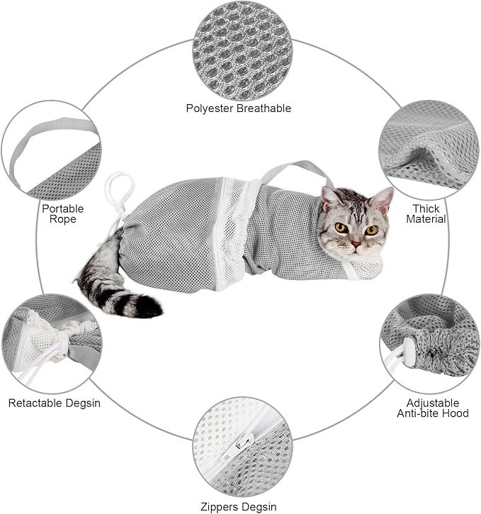 Cat Bag for Bathing Set with Cat Grooming Washing Bag Adjustable Pet Shower - Image 2
