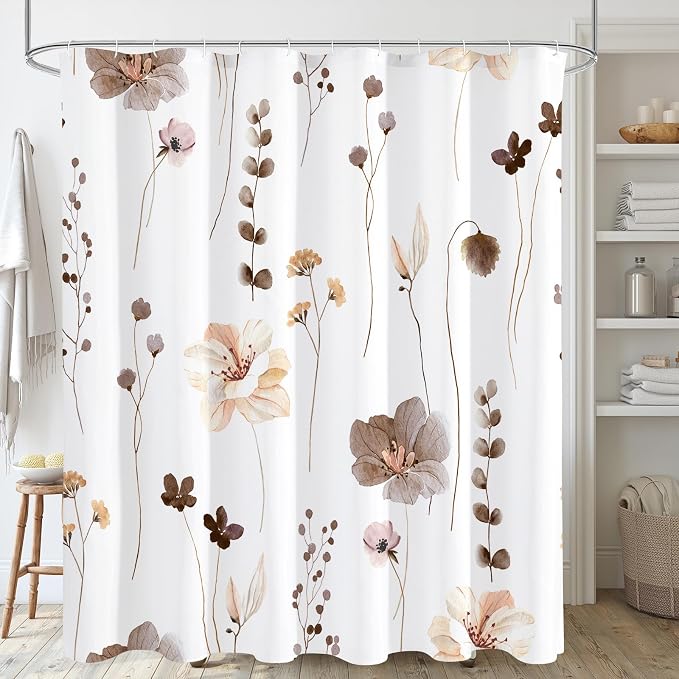 Gibelle Long Shower Curtain 72 x 78, Watercolor Floral Fabric Shower Curtain by Gibelle