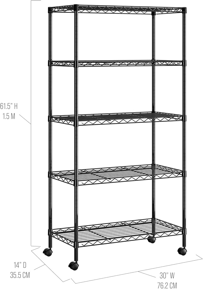 Seville Classics Solid Steel Wire Shelving Storage Unit Adjustable Shelves - Image 3