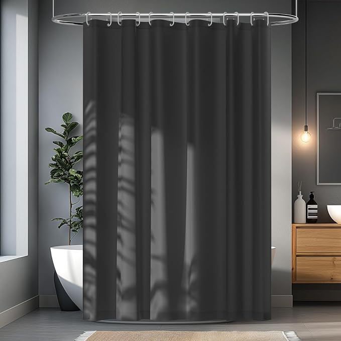72 x 78 inch Extra Long Fabric Shower Curtain Liner Charcoal Grey, Waterproof - Image 7