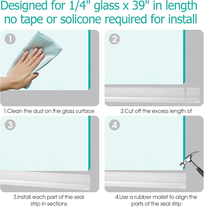 POZIA Clear Frameless Glass Shower Door Bottom Seal | Shower Door Sweep - Image 5