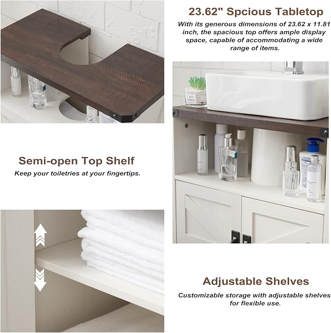 Bathroom Floor Cabinet, Farmhouse Storage Cabinet, Adjustable Shelf, Barn Doors - Image 5