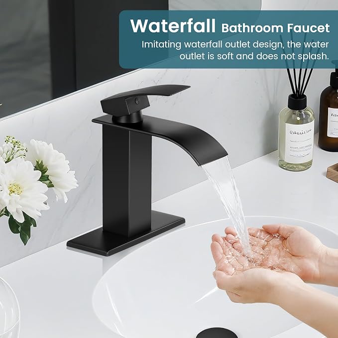 Bathroom Faucets Matte Black Waterfall Bathroom Sink Faucet Modern Single - Image 6