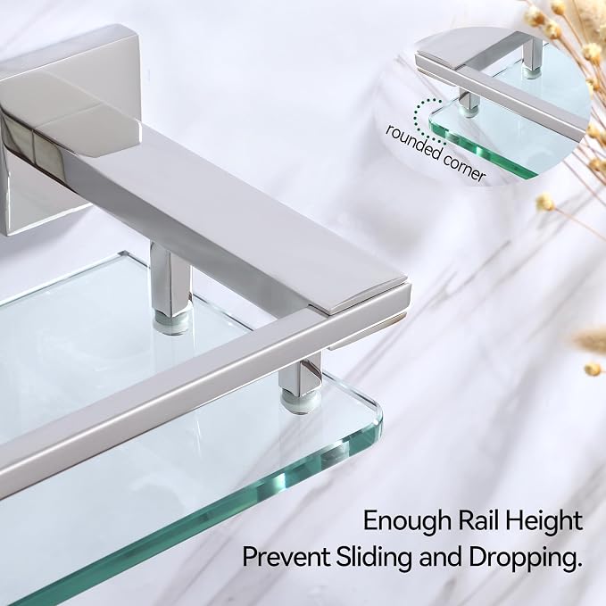 LANC Chrome Bathroom Shelf Glass Shelves 20-Inch Floating Tempered Glass Shelf - Image 9