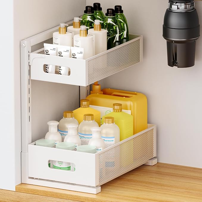 Under Sink Organizer 2 Tier, Adjustable Height Under Sink Organizers and Storage by HAIREALM
