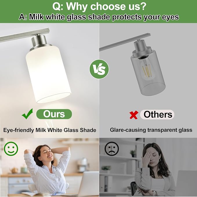 4-Light Vanity Light with Milky White Shades, Brushed Nickel Bathroom Lighting - Image 5