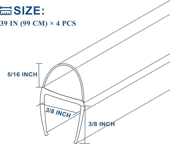 Frameless Shower Door Seal Strip 4 Pack x 39 Inch U - Image 3