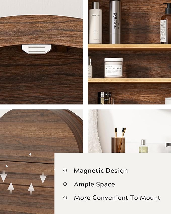 Arched Wall Cabinet with Acrylic Door, Large Wooden Wall Mounted Bathroom - Image 3