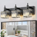 Black Crystal Bathroom Vanity Light 3-Light Modern Bathroom Lighting Fixtures by HUOKU