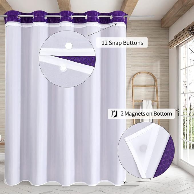 MitoVilla Purple Waffle Long Shower Curtain Liner Set 72 x 80, No Hooks - Image 2