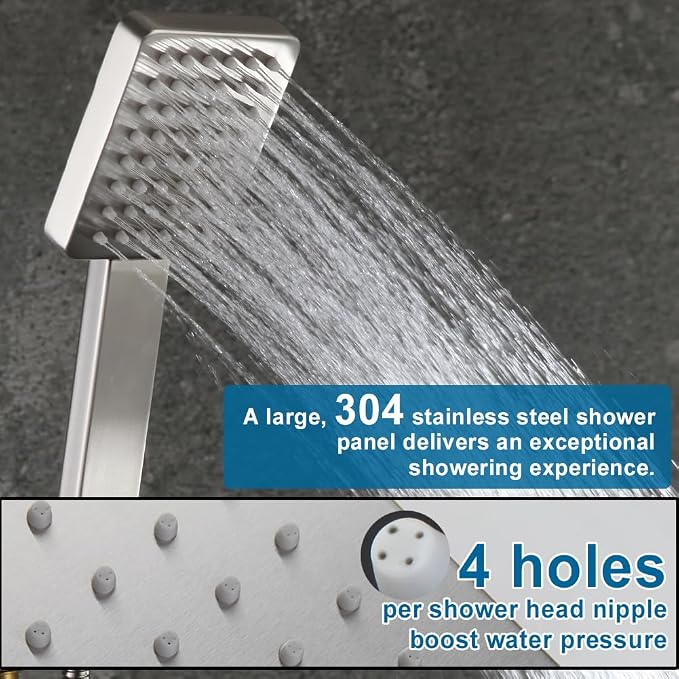 POP SANITARYWARE Shower Tub Faucet Set Brushed Nickel Bathroom Rain Shower - Image 4