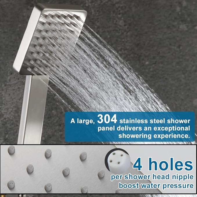 POP SANITARYWARE Shower Tub Faucet Set Brushed Nickel Bathroom Shower System - Image 4
