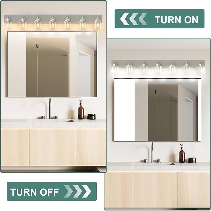 IZORRO Bathroom Vanity Light Fixture, 7-Light 51 Inch Brushed Nickel Bathroom - Image 6