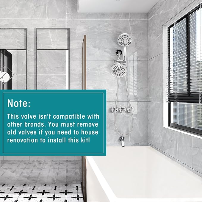 PROOX 3 Handle Tub Shower Faucet Set, Dual shower head Combo - Image 2