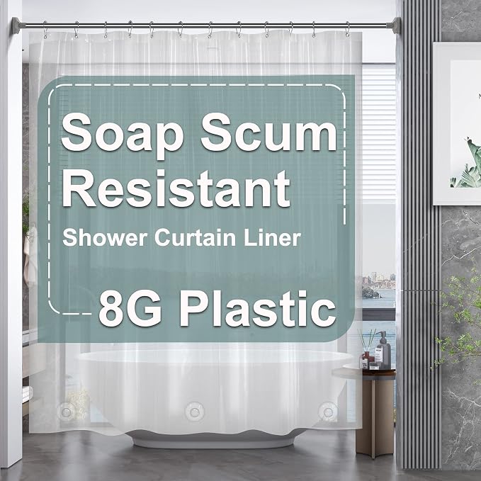 AmazerBath Plastic Shower Curtain 84 Inches Long, 72 x 84 Clear Weighted Extra by AmazerBath