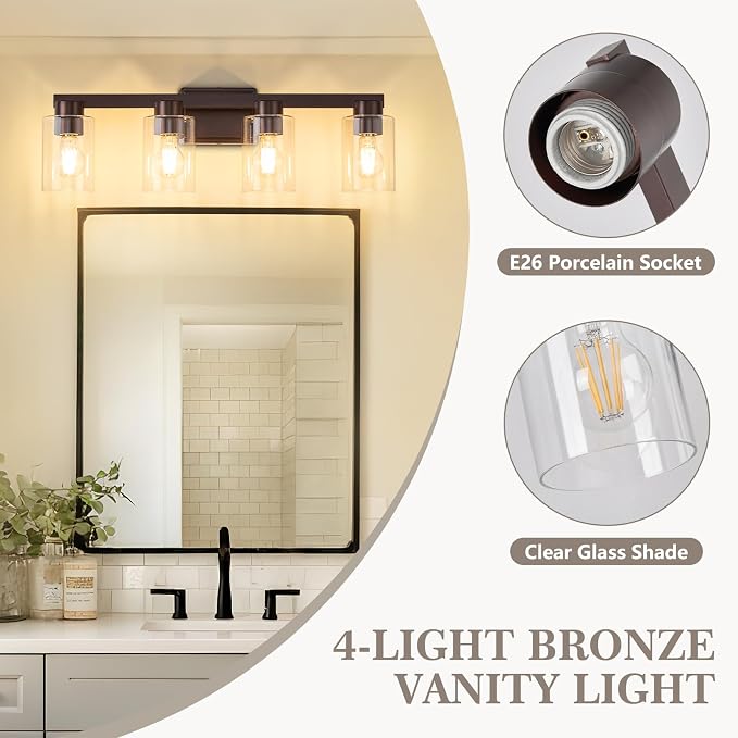 4-Light Bathroom Light Fixtures Modern Oil Rubbed Bronze Vanity Lights - Image 6