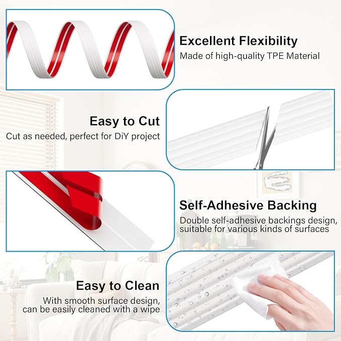 20FT Flexible Wall Corner Protector Moulding Trim, Peel and Stick Inside & - Image 3
