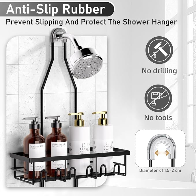 Shower Caddy, Rustproof Shower Shelves Over Shower Head, Extended Length shower - Image 5