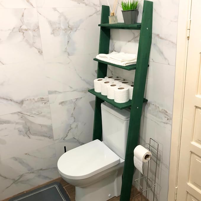 Over The Toilet Birch Wood Bathroom Organizer Shelves, 3-Tier Freestanding - Image 6