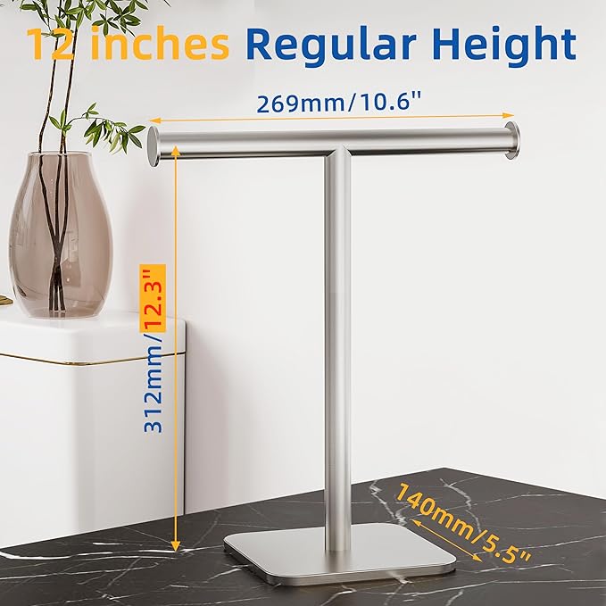 RUACQ T-Shape Hand Towel Holder Stand, Weighted Base Towel Rack, 304 Stainless - Image 2