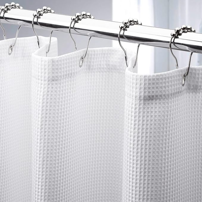 AmazerBath White Waffle Shower Curtain, 36x72 Inches, Fabric Stall Curtain by AmazerBath