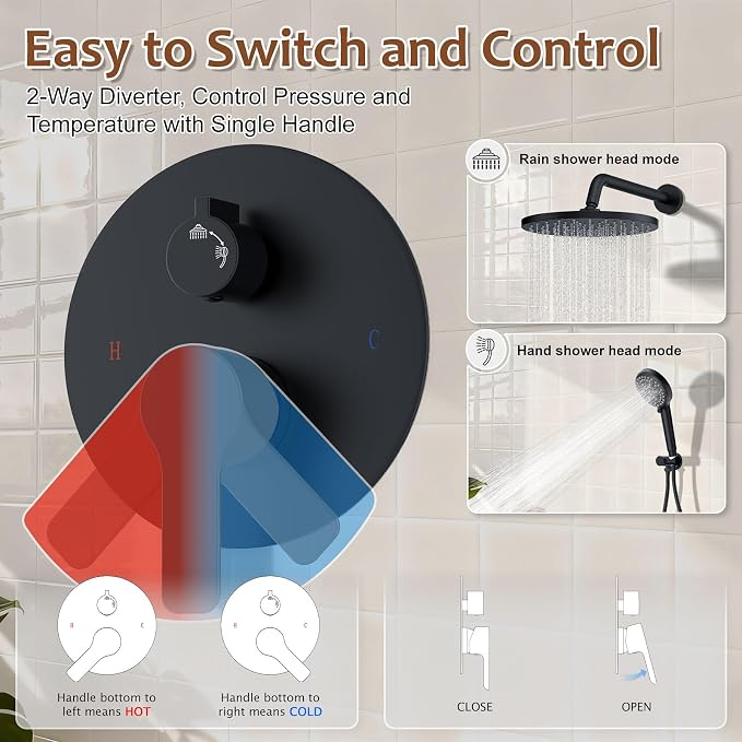 Iriber Mattle Black Round Rain Shower System Faucet Set，Filtered Shower Head - Image 3