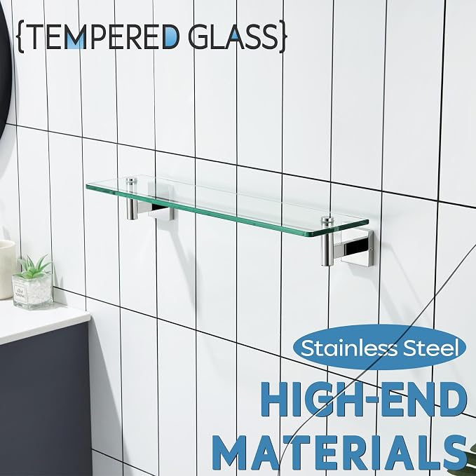 KOKOSIRI Bathroom Shelves Wall Mounted Floating Glass Shelf Polished Stainless - Image 7