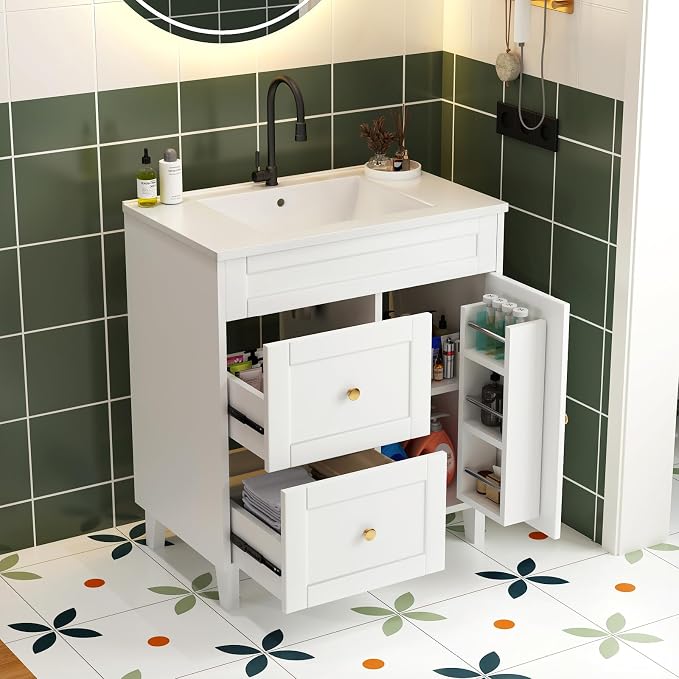 Bathroom Vanity with Sink Combo, 2 Drawers and Drain by Unknown