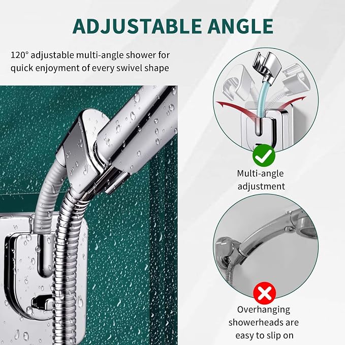 2pcs Shower Head Holder Wall Mount, 360° Adjustable Handheld Holder, No-Drill - Image 5