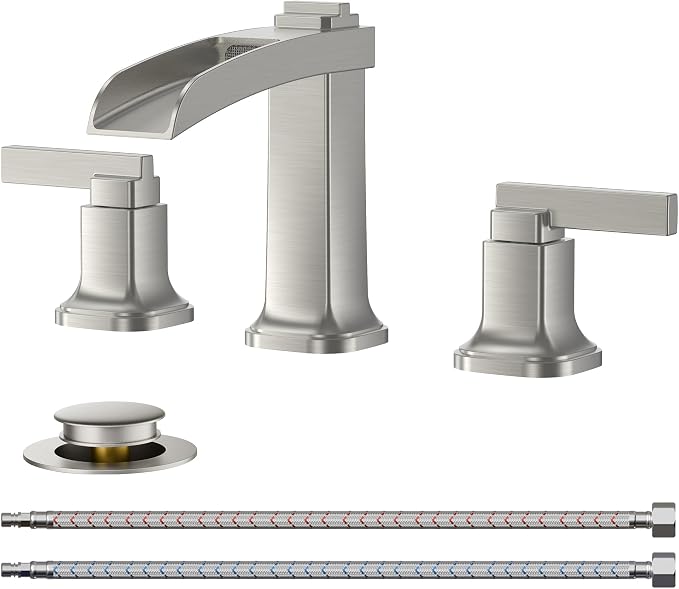 FORIOUS Brass Bathroom Faucets 3 Hole, Modern Waterfall Widespread 8 Inch by FORIOUS