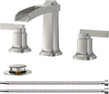 FORIOUS Brass Bathroom Faucets 3 Hole, Modern Waterfall Widespread 8 Inch by FORIOUS
